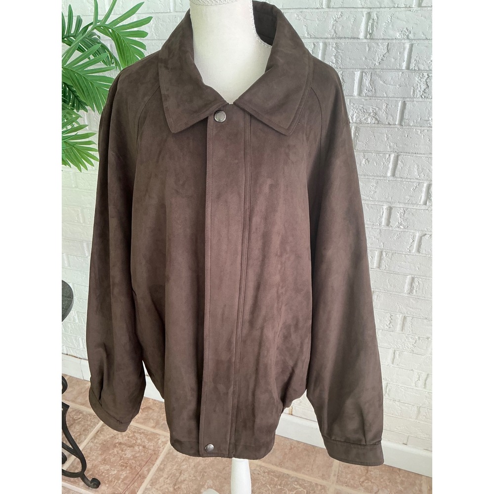 Claiborne Sueded Bomber Jacket Mens XXL Brown Excellent Faux Suede Zip Front